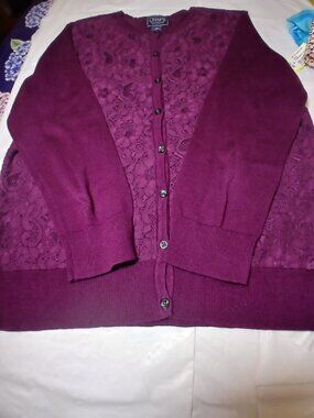 Chaps Women Lace Button Up Cardigan Sweater Size M